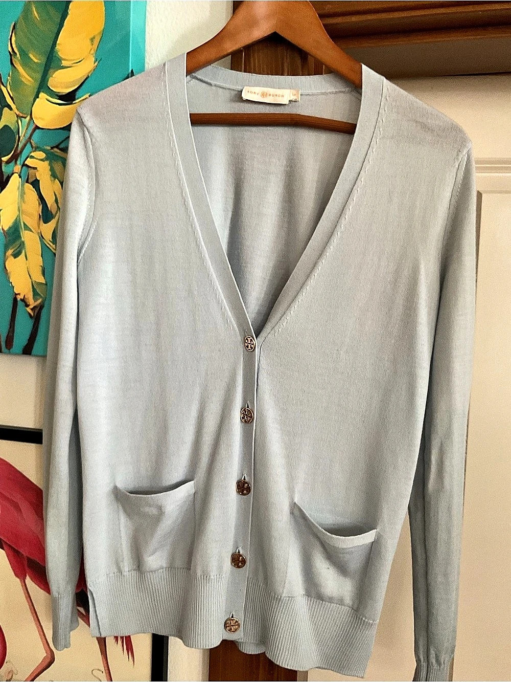 Tory Burch Light Blue Signature Cardigan Size Small